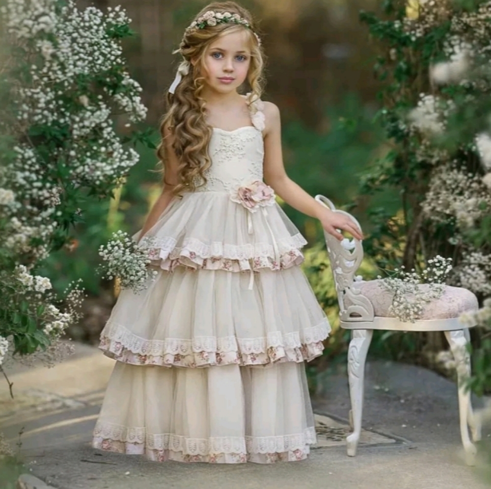 Dollcake Ivory pink ruffle dress gown frock 7 9